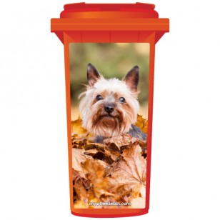 Yorkie Dog In The Leaves Wheelie Bin Sticker Panel